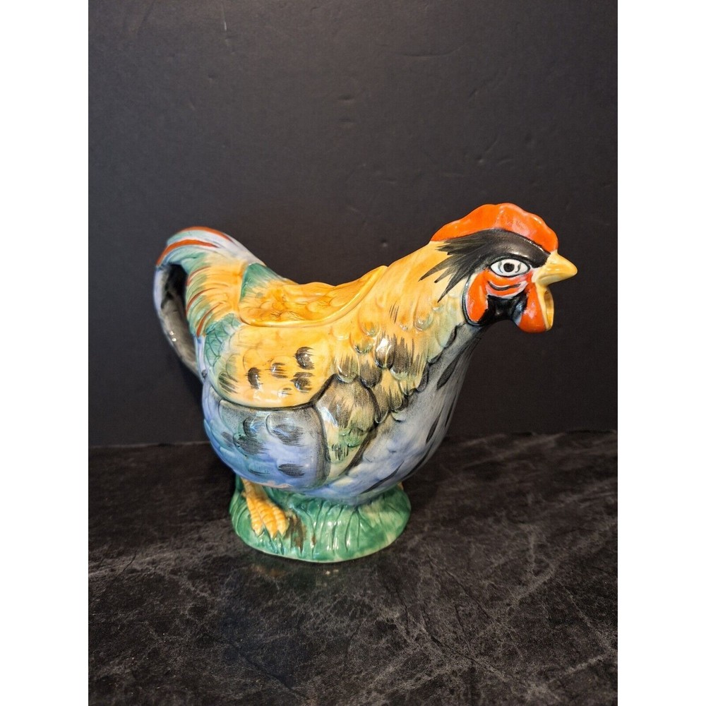 VTG Rooster/Chicken Ceramic/Pottery Pitcher W/Lid The Haldon Group  6.5" Tall
